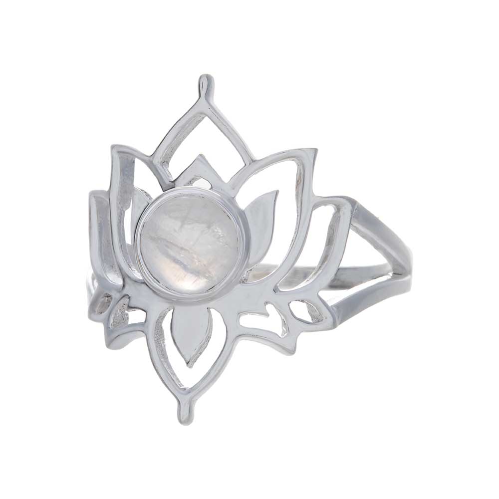 Rainbow Moonstone Lotus FLOWER Ring - Size 10