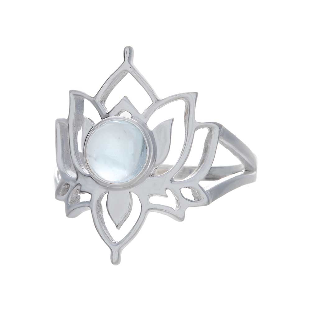 Blue Topaz Lotus FLOWER Ring - Size 10