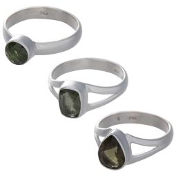 Assorted Shapes Small Cut Moldavite Ring  6 to 10 mm H - Size 8