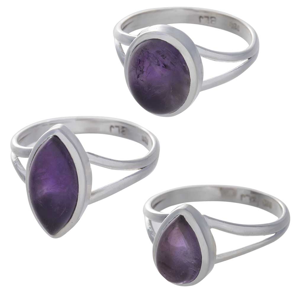 AMETHYST Cab. Assorted Shapes Split Shank Simple Ring  - Size 5 (11mm to 16mm H)