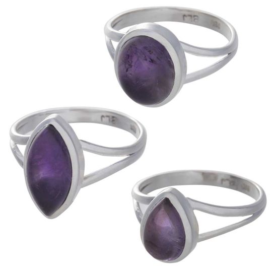 Amethyst Cab. Assorted Shapes Split Shank Simple Ring  - Size 6 (11mm to 16mm H)