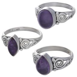 Amethyst Cab. Assorted Shapes Spiral Band Ring - Size 5 (9mm to 12mm H)