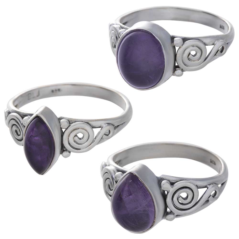 AMETHYST Cab. Assorted Shapes Spiral Band Ring - Size 7 (9mm to 12mm H)
