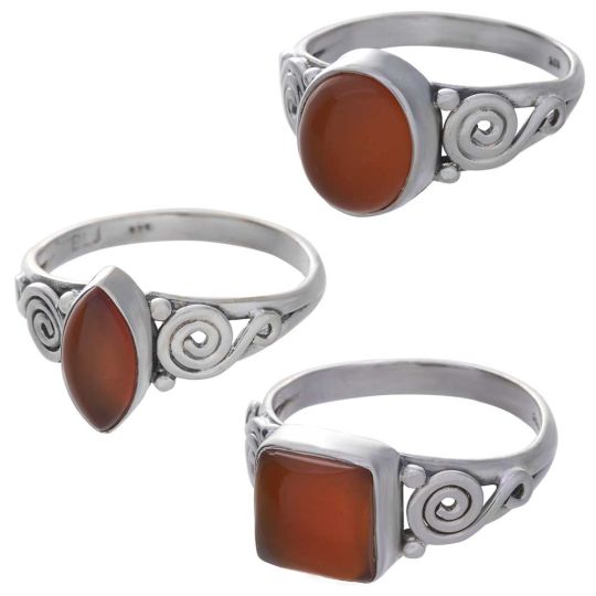 Carnelian Cab. Assorted Shapes Spiral Band Ring - Size 10 (8mm to 11mm H)