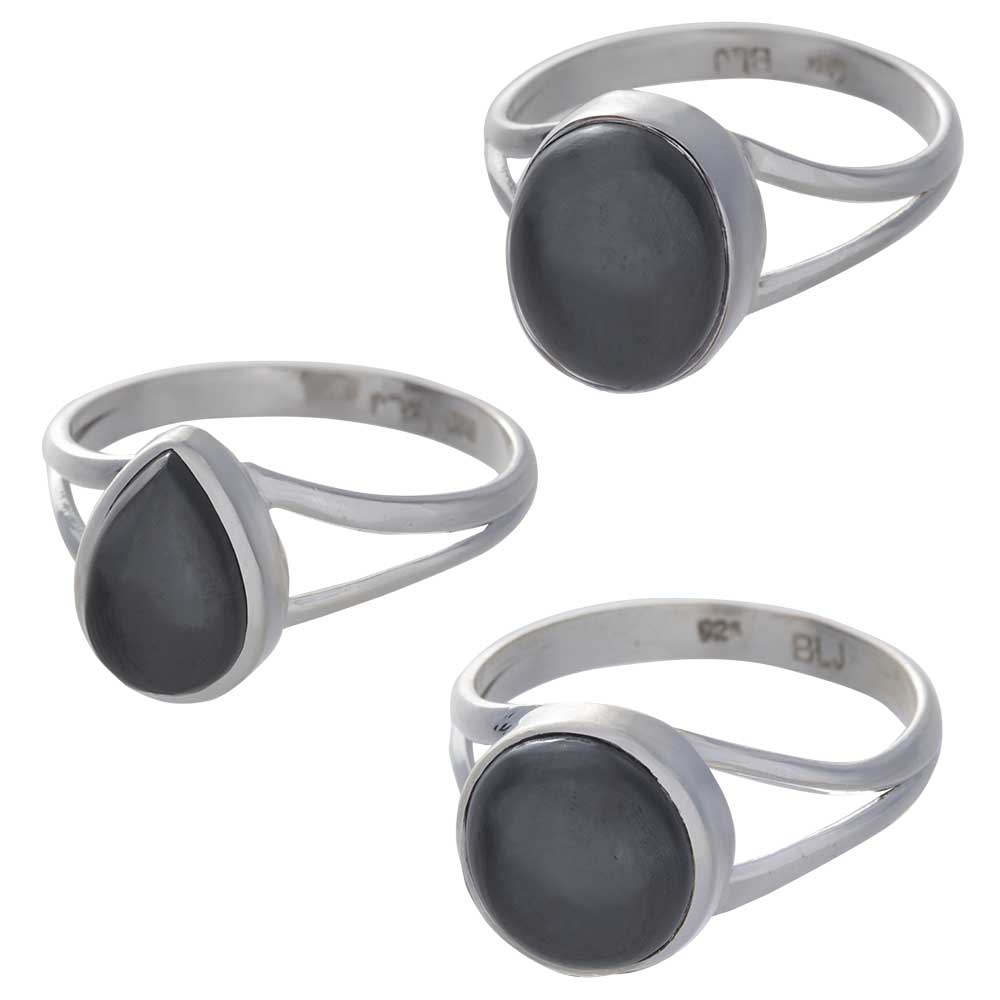 HEMATITE Cab. Assorted Shapes Split Shank Simple Ring - Size 5 (10mm to 13mm H)