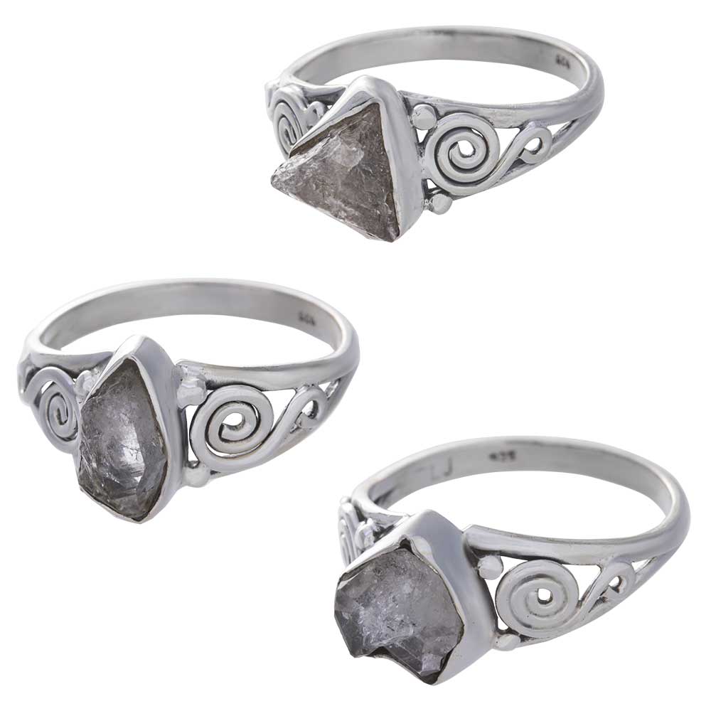 Rough Herkimer DIAMOND Assorted Shapes Spiral Band Ring  - Size 6 (9mm to 12mm H)