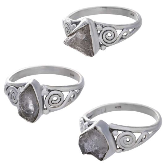Rough Herkimer Diamond Assorted Shapes Spiral Band Ring  - Size 9 (9mm to 12mm H)