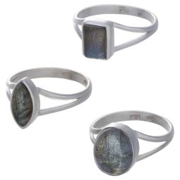 Labradorite Cab. Assorted Shapes Split Shank Simple Ring  - Size 8 (9mm to 15mm H)