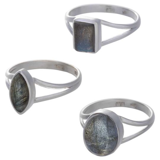 Labradorite Cab. Assorted Shapes Split Shank Simple Ring  - Size 10 (9mm to 15mm H)