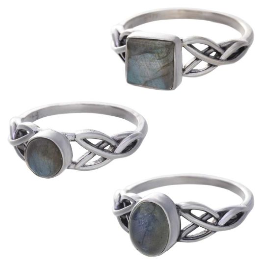 Labradorite Cab. Assorted Shapes Trisquele Ring - Size 8 (8mm to 10mm H)