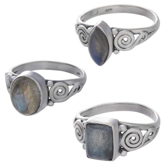 Labradorite Cab. Assorted Shapes Spiral Band Ring  - Size 5 (8mm to 11mm H)