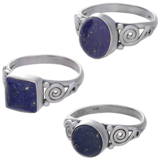 Lapis Lazuli Cab. Assorted Shapes Spiral Band Ring - Size 7 (9mm to 11mm H)