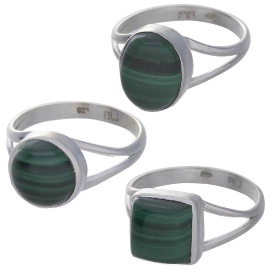 Malachite Cab. Assorted Shapes Split Shank Simple Ring - Size 8 (9mm to 12mm H)