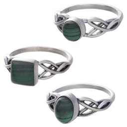 Malachite Cab. Assorted Shapes Trisquele Ring  - Size 10 (9mm to 12mm H)