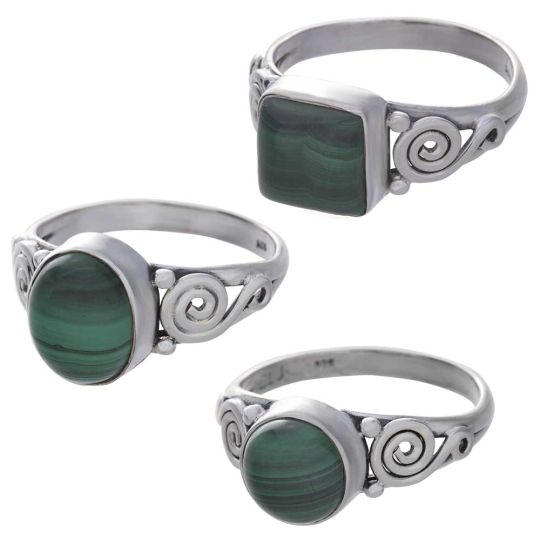Malachite Cab. Assorted Shapes Spiral Band Ring - Size 7 (9mm to 11mm H)