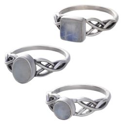 Rainbow Moonstone Cab. Assorted ShapesTrisquele Ring - Size 5 (8mm to 12mm H)