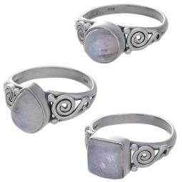 Rainbow Moonstone Cab. Assorted Shapes Spiral Band Ring -  Size 8 (9mm to 11mm H)