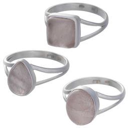 Rose Quartz Cab. Assorted Shapes Split Shank Simple Ring - Size 6 (9mm to 11mm H)