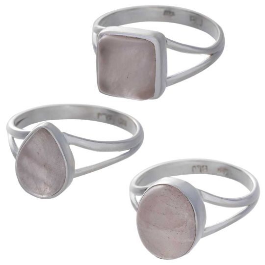 Rose Quartz Cab. Assorted Shapes Split Shank Simple Ring - Size 8 (9mm to 11mm H)