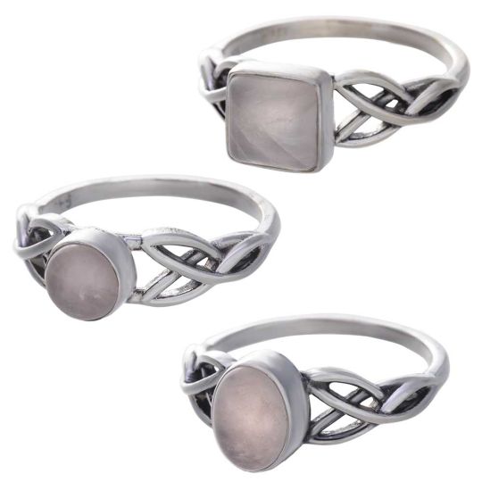 Rose Quartz Cab. Assorted Shapes Trisquele Ring - Size 6 (8mm to 11mm H)