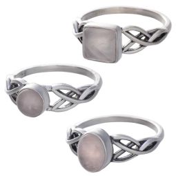 Rose Quartz Cab. Assorted Shapes Trisquele Ring - Size 8 (8mm to 11mm H)