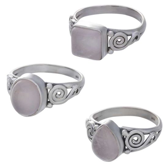 Rose Quartz Cab. Assorted Shapes Spiral Band Ring - Size 6 (8mm to 11mm H)