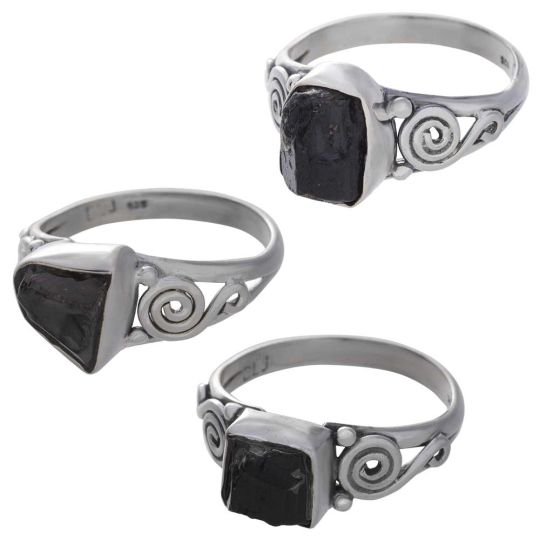 Shungite Assorted Shapes Spiral Band Ring - Size 5 (9mm to 13mm H)