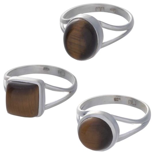 Yellow Tiger Eye Cab. Assorted Shapes Split Shank Simple Ring - Size 6 (8mm to 12mm H)