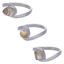 Gold Rutilated Quartz Assorted Shapes Fancy Reverse Band Ring- Size 5 (8mm to 10mm H)