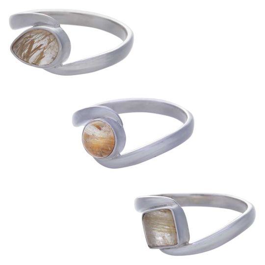 Gold Rutilated Quartz Assorted Shapes Fancy Reverse Band Ring- Size 9 (8mm to 10mm H)