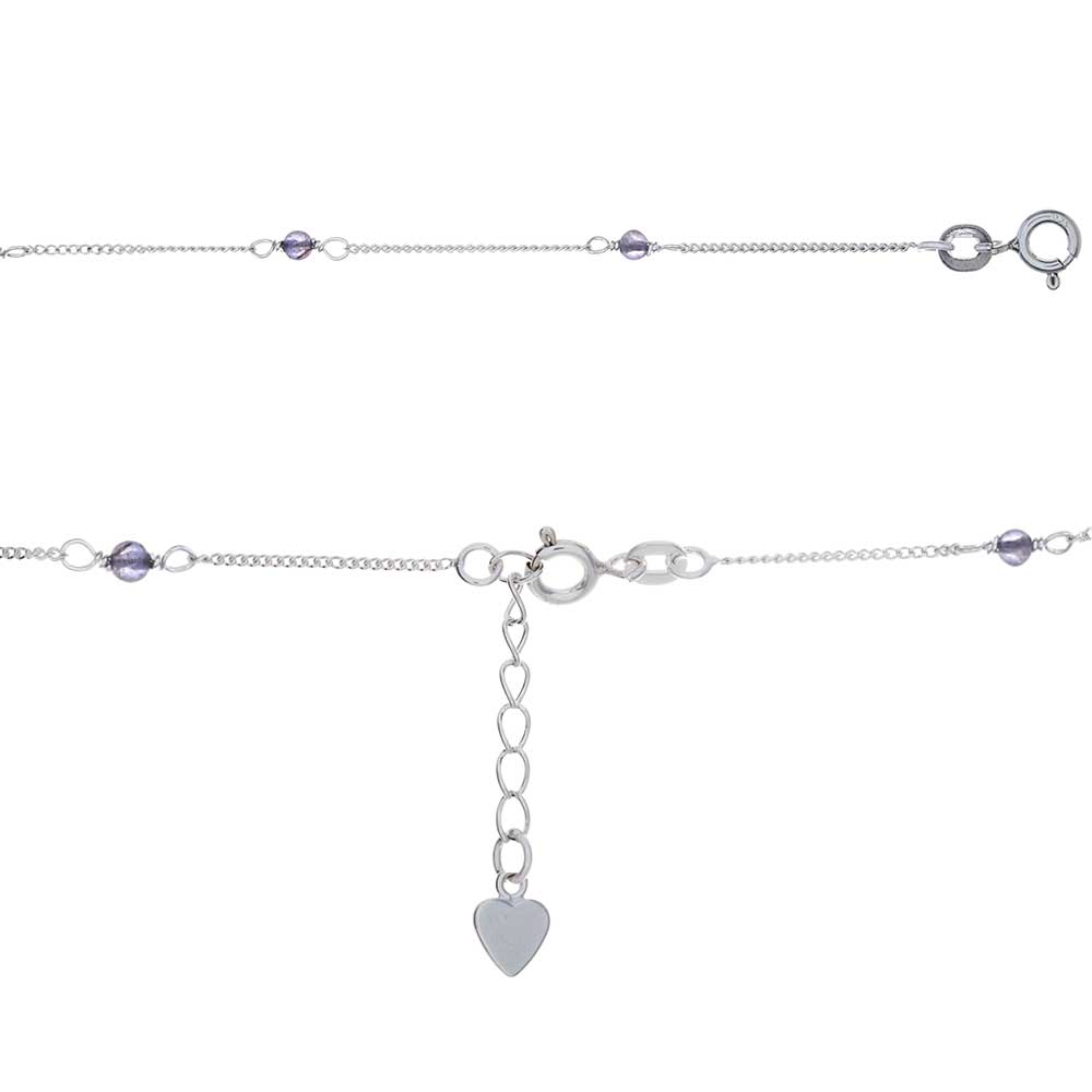 Adjustable ANKLET w/Iolite Beads & Mini Heart Charm 9''