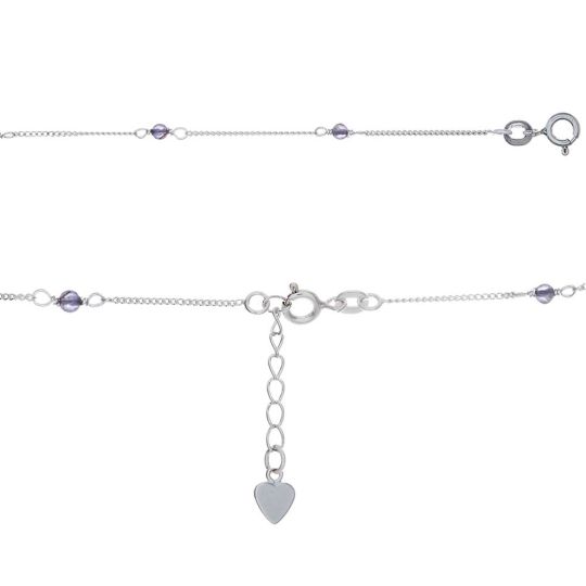 Adjustable Anklet w/Iolite Beads & Mini Heart Charm 9"