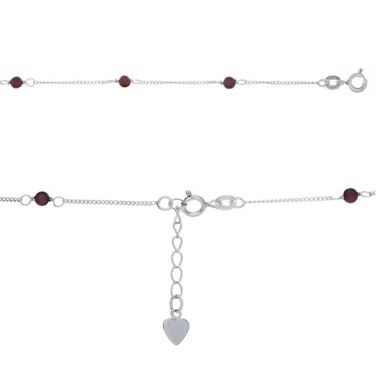 Adjustable Anklet w/Garnet Beads & Mini Heart Charm 9"
