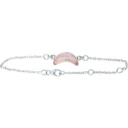 Sterling Silver Bracelet Moon Charm - Rose Quartz (Each)