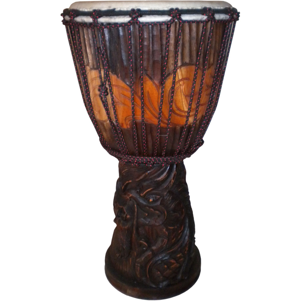 Djembe Adjustable Carved DRAGON Dark Brown Finish (Each)