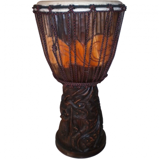 Djembe Adjustable Carved Dragon Dark Brown Finish (Each)