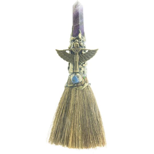 Gemstone Wicca Broom 7.5in - Amethyst w/ Gold Isis (Each)