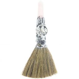 Gemstone Wicca Broom 8in - Rose Quartz w/ Silver Raven (Each)