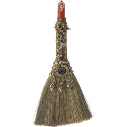 Gemstone Wicca Broom 13in - Red Jasper w/ Gold Dragon (Each)