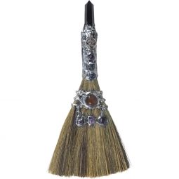 Gemstone Wicca Broom 13in - Black Obsidian w/ Silver Pentacle (Each)