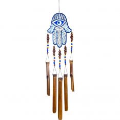 Bamboo Windchime Hand Painted Fatima Hand w/ Beads (Each)