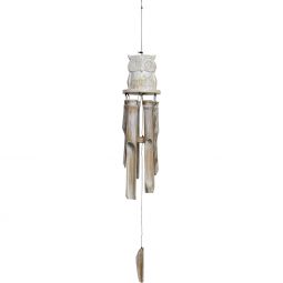 Bamboo Windchime White Washed Owl (Each)