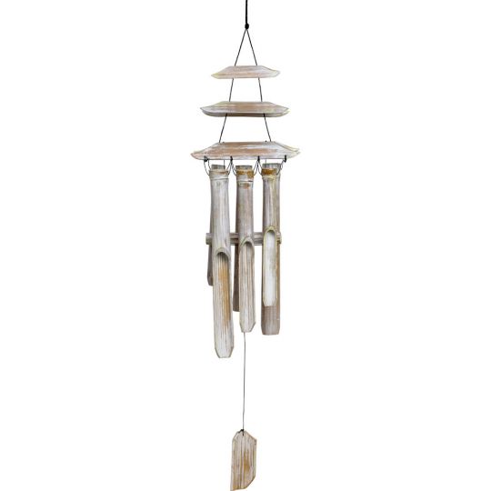 Bamboo Windchime White Washed Pagoda  (Each)