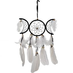 Dreamcatcher Black Triple Moon & White Feathers (Each)