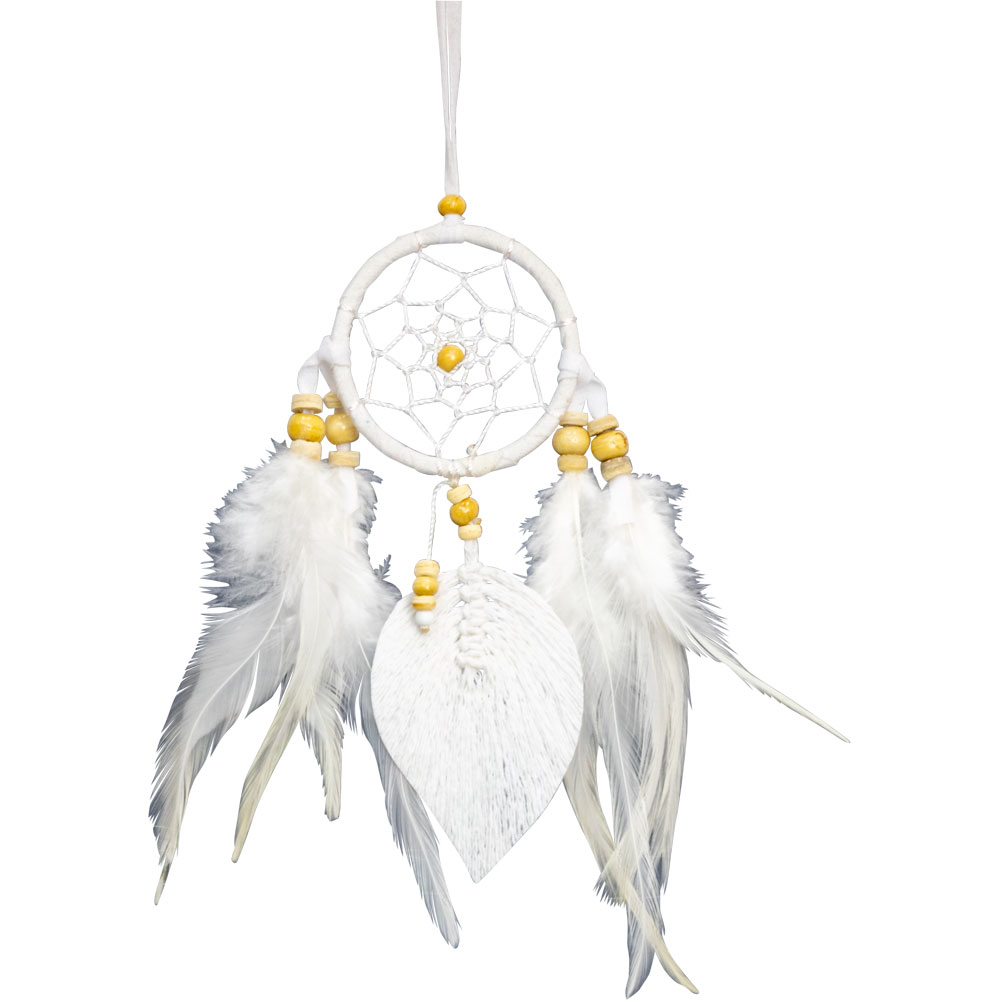 Dreamcatcher Mini White Macrame Leaf w/ Wooden BEADS (Each)