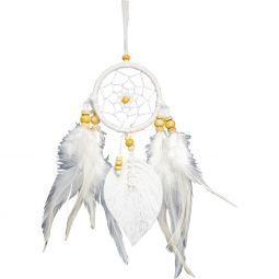 Dreamcatcher Mini White Macrame Leaf w/ Wooden Beads (Each)