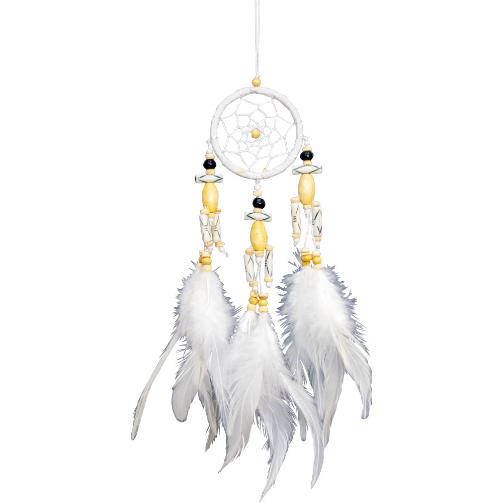 Dreamcatcher Mini White w/ Etched & Wooden Deco BEADS (Each)