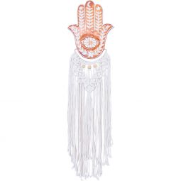 Wood Wall Hanging w/ Macrame - Fatima Hand (Each)