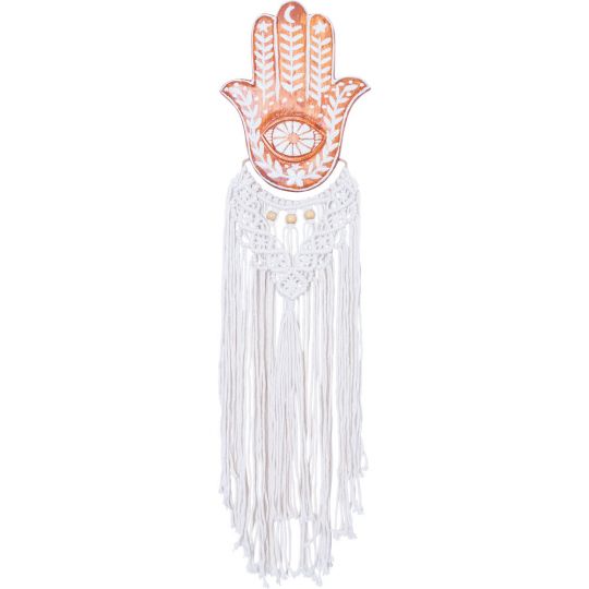 Wood Wall Hanging w/ Macrame - Fatima Hand (Each)