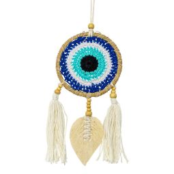 Dreamcatcher Boho Twine Wrapped Woven Evil Eye w/ Macrame Leaf (Each)